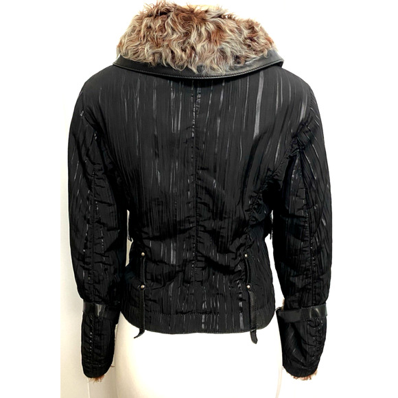 Punto Jacket Fur Collar Black Button Closure Pockets Leather trim 6 S - Picture 7 of 13